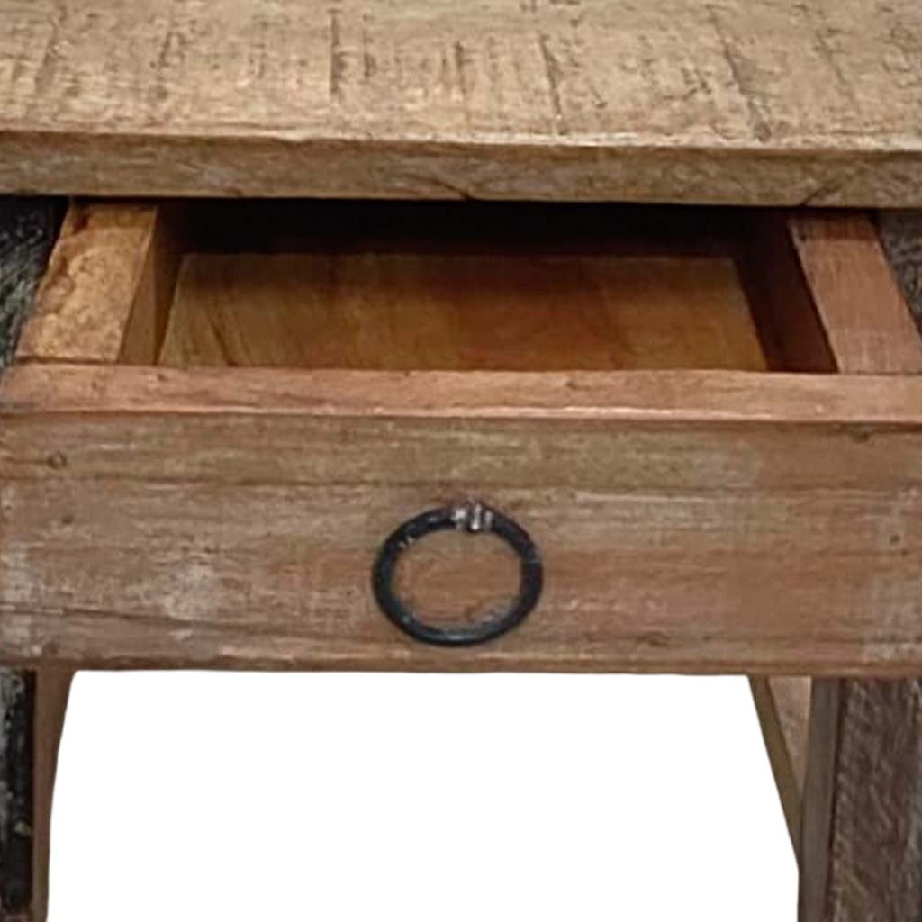 Sgabello con cassetto in legno con finitura artigianale marrone 25x25x29 h cm