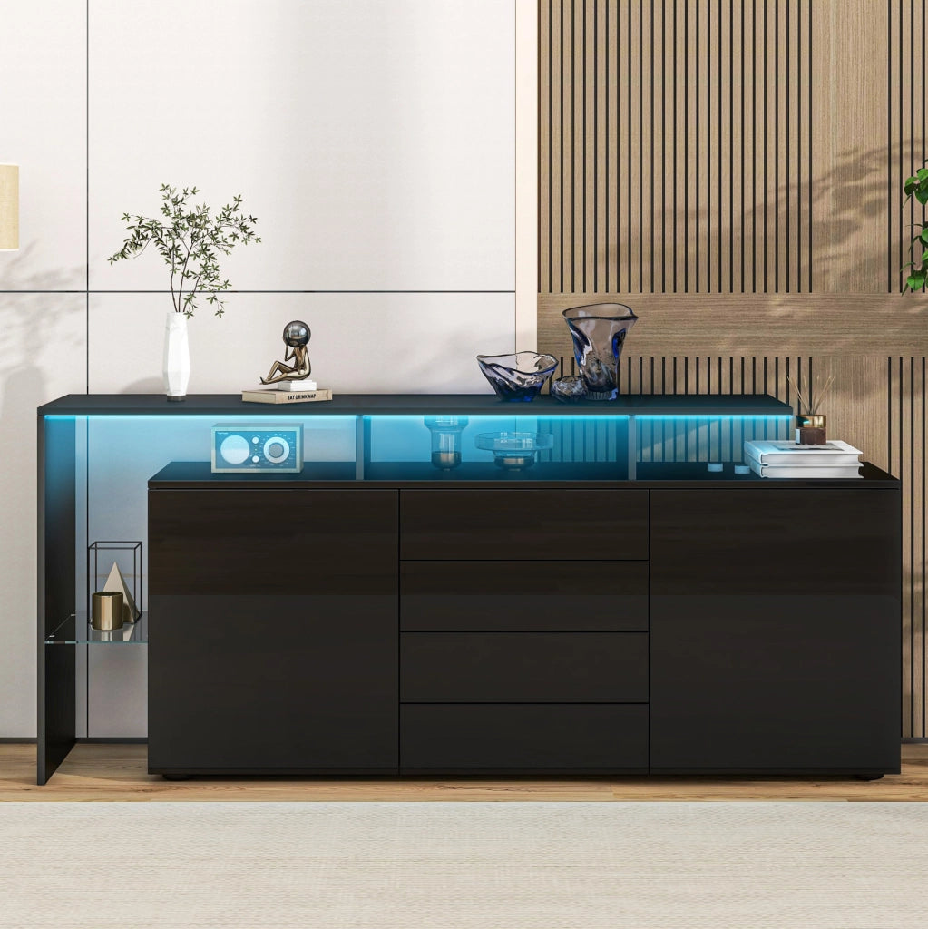 Sideboard moderno nero lucido con LED e USB
