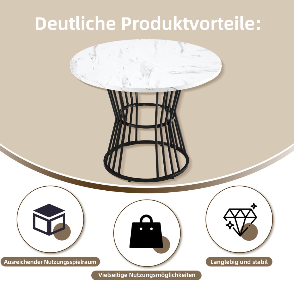 TAVOLO DA PRANZO ROTONDO 100 cm MDF NERO EFFETTO MARMO