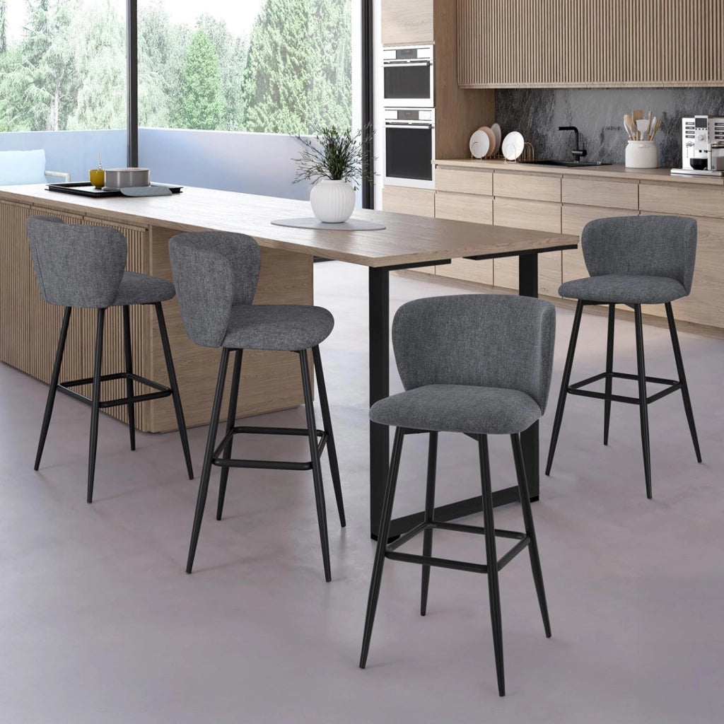 Set di 4 sgabelli da bar OMBLINE con seduta in tessuto grigio scuro e gambe in metallo nero