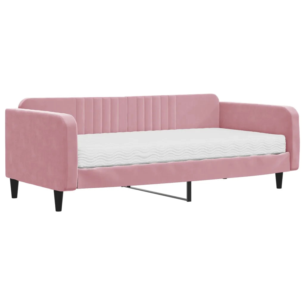 Divano Letto con Materasso Rosa 100x200 cm in Velluto 3197049