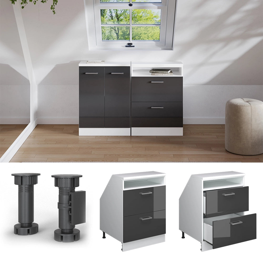 Mobile sottotetto Rion Antracite lucido/Bianco 60 x 83.8 cm con 2 cassetti, carcassa 60 cm profondità Vicco