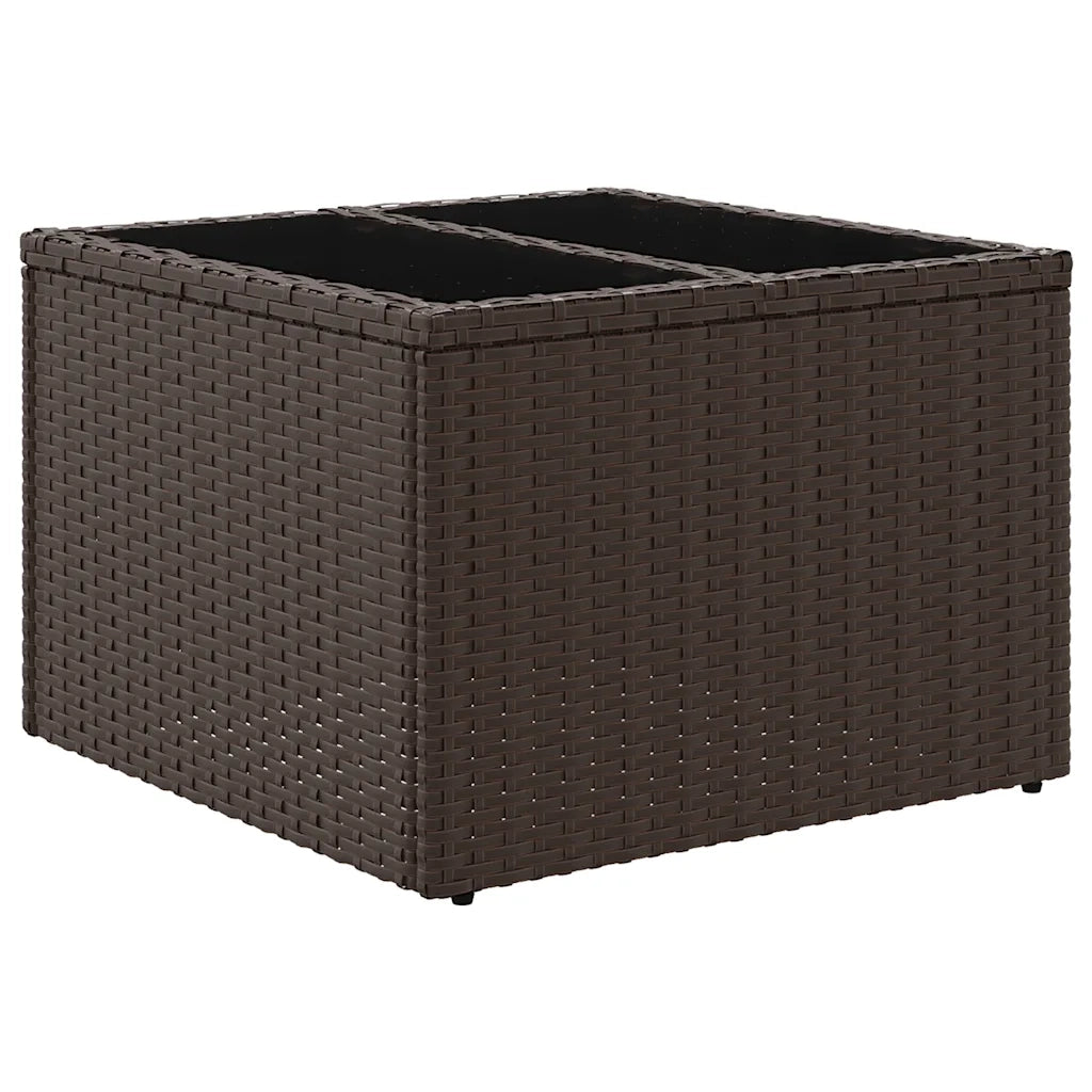 Tavolo da Giardino | Tavolino da esterno Piano Vetro Marrone 55x55x37 cm Polyrattan