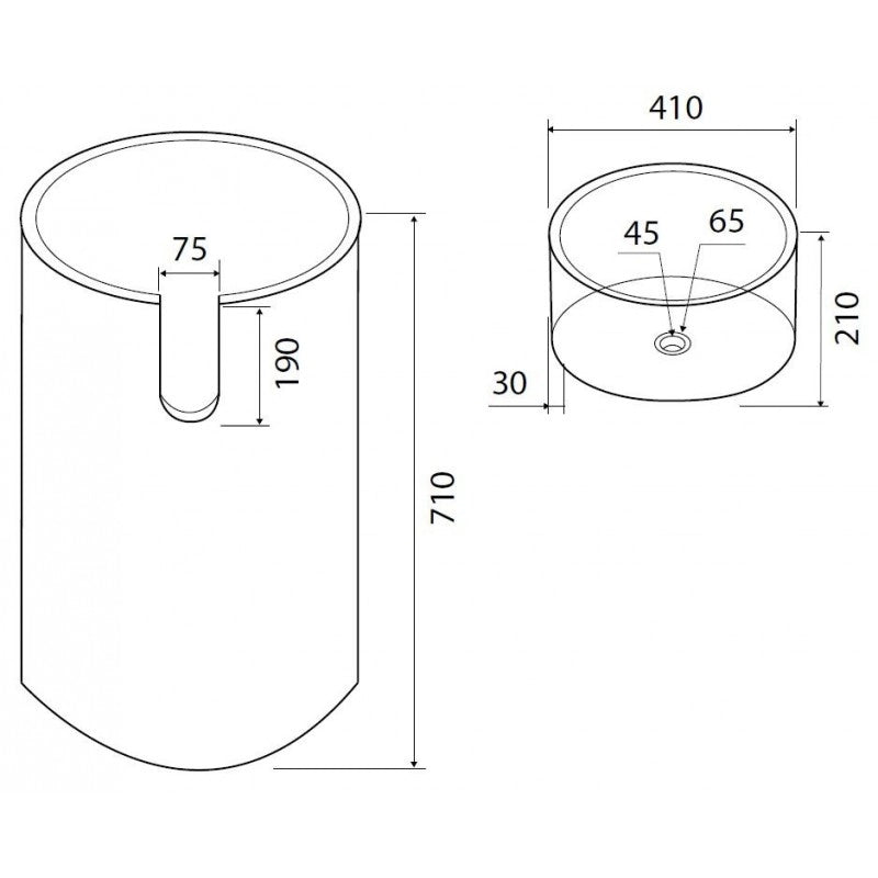 BORA NERO lavabo totem rotondo da appoggio Ø41 x92 cm in pietra