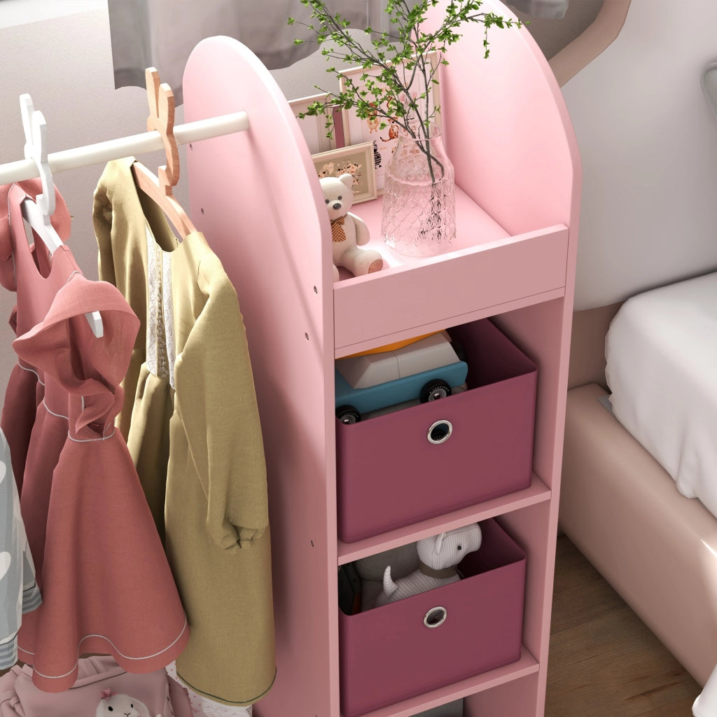 Armadio Bambini con Ante, Ripiani, Scatole e Specchio ¨C zephmum ¨C Legno, Rosa