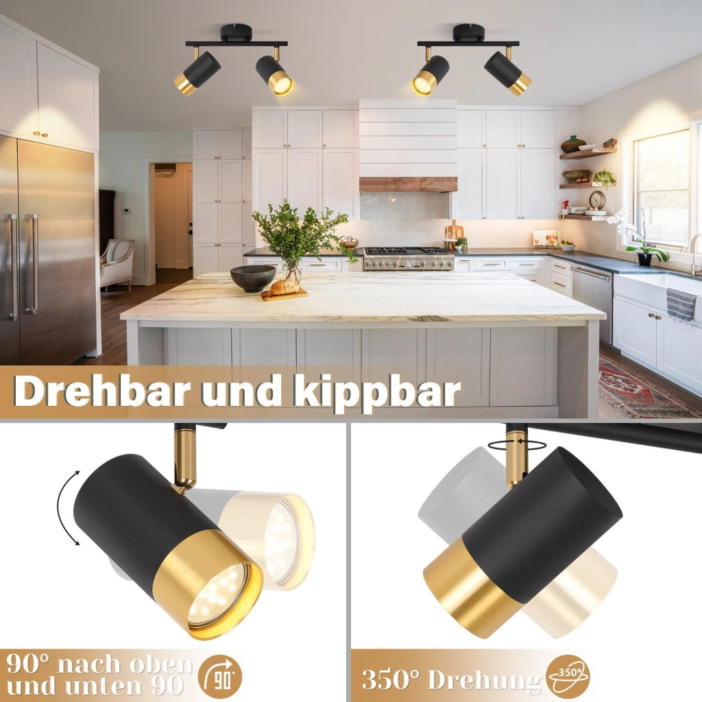 ZMH Faretto da soffitto 2 fiamme GU10 nero oro moderni per soggiorno