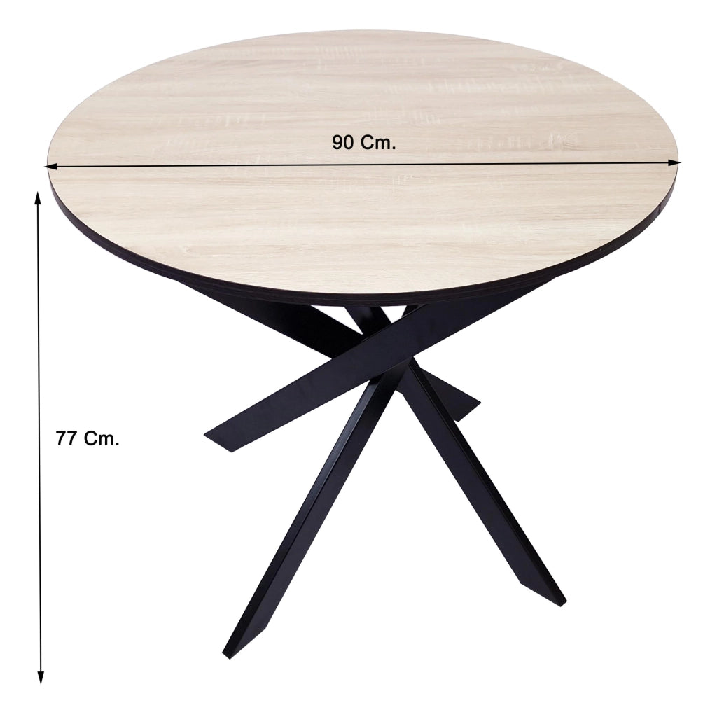 Tavolo da pranzo rotondo ZEN, 90x90x77cm, per 4 persone, colore Rovere e nero, Gambe in metallo laccato nero opaco RF1145