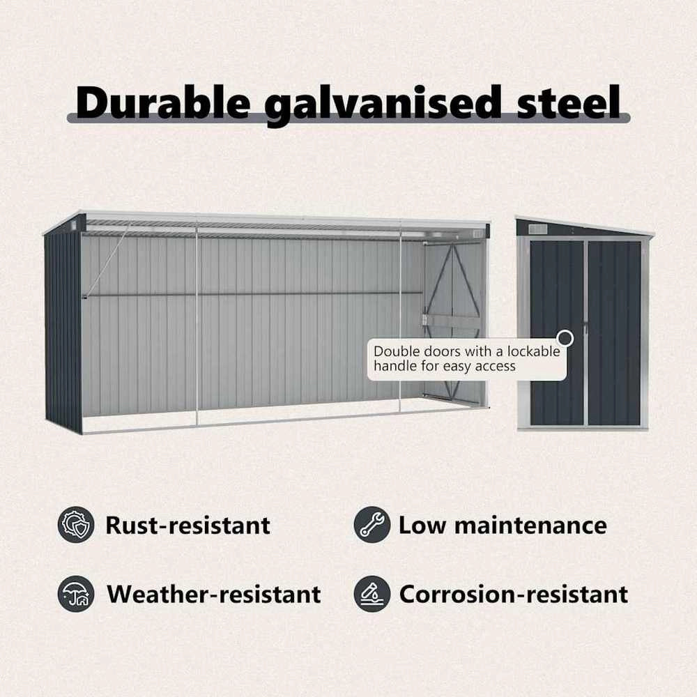 Anthracite-colored Lean-to Shed, 118x382x178 Cm, Galvanized Steel