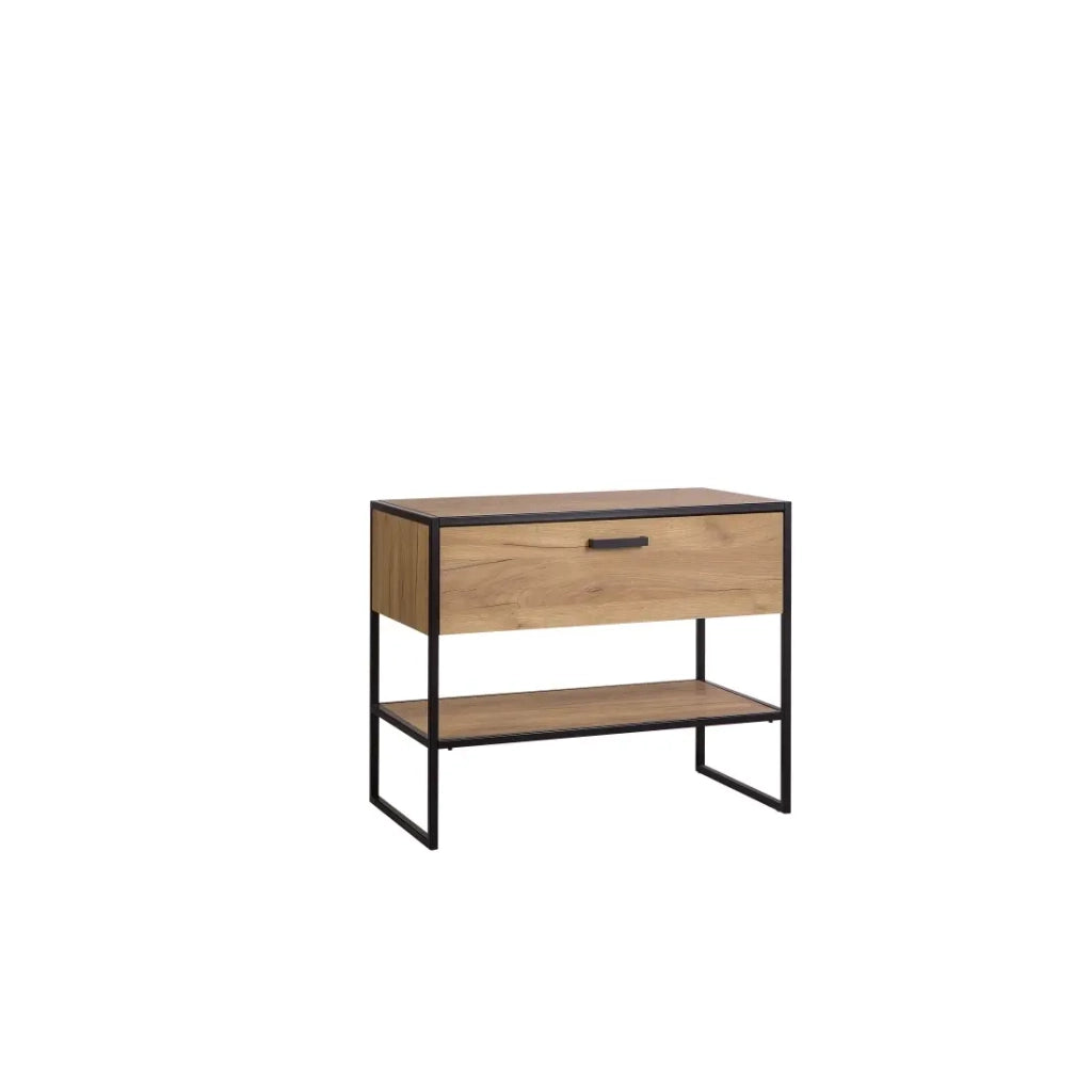 Mobile sottolavabo ONIL – 2 porte – Rovere chiaro e nero – Stile industriale – L90 cm