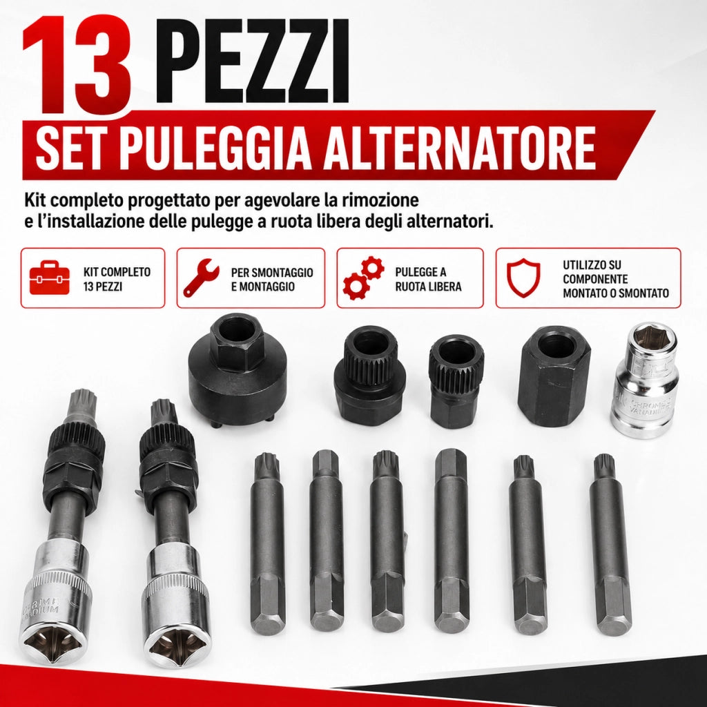 Set 13 Attrezzi Puleggia Alternatore Bussole Torx XZN Valigetta 07063