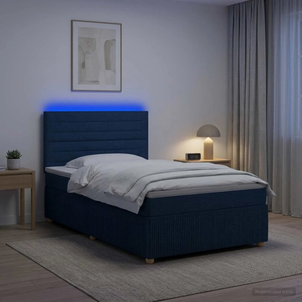 Letto Box Spring LED con Materasso Blu 80 x 200 cm Tessuto 3455726