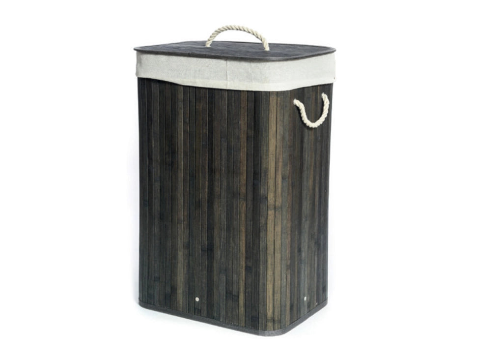 Cesta Portabiancheria Con Coperchio Contenitore Multiuso Bamboo Tinta Unita - Cesta - Grigio