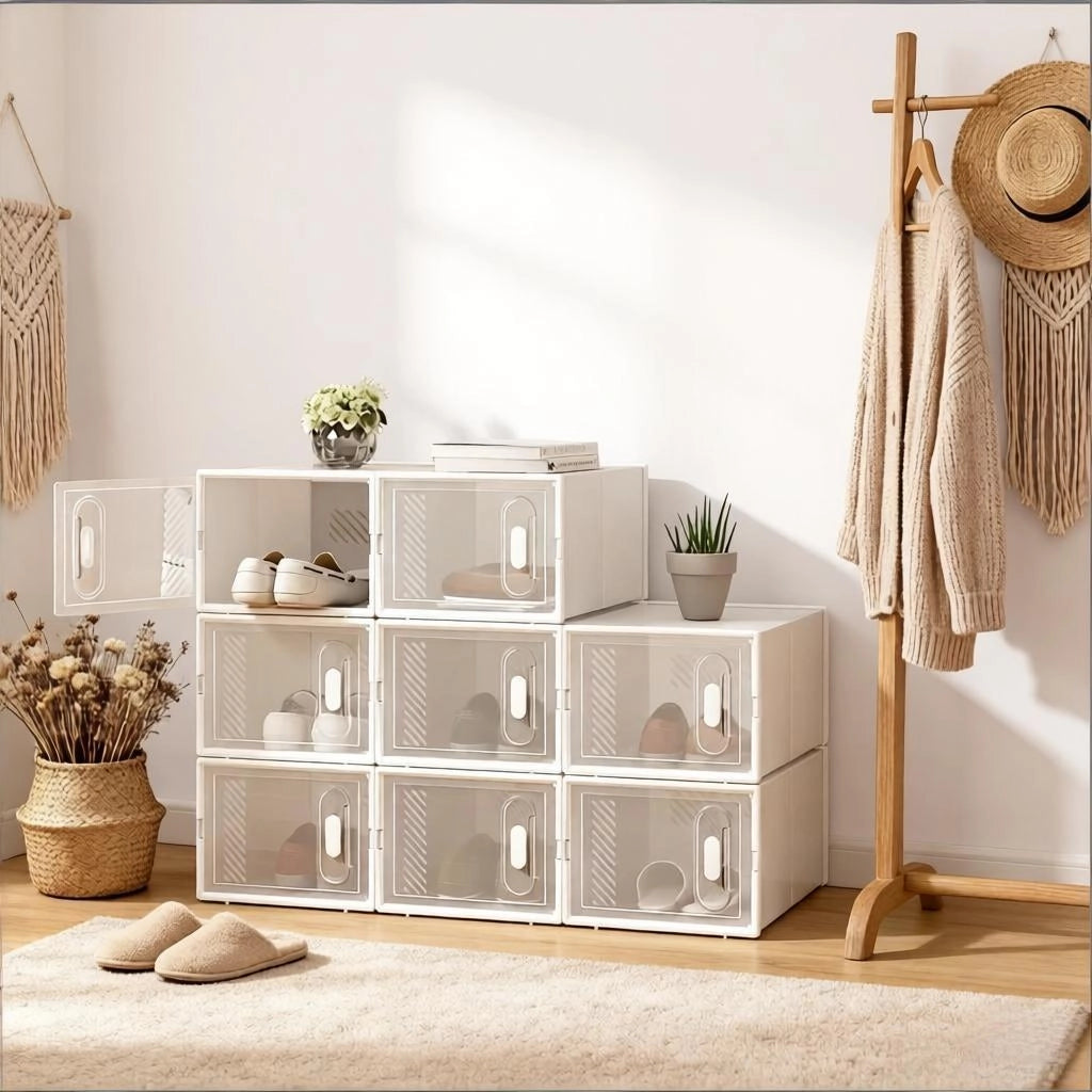 Scatole porta scarpe impilabili trasparenti in plastica set da 8 con apertura frontale per ufficio bagno camera da letto