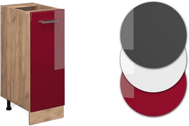 Armadio cucina dispensa alto R-Line, Rosso lucido, 30 cm PL Marmo, per la libera combinazione all'interno di sistemi cucina modulari