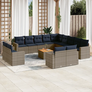 Set Divani da Giardino 14pz con Cuscini in Polyrattan Grigio 3256733