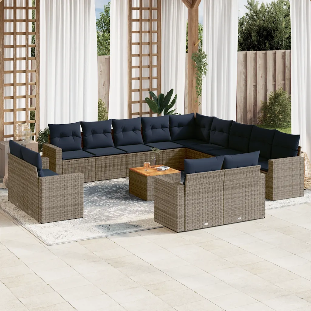 Set Divani da Giardino 14pz con Cuscini in Polyrattan Grigio 3256733