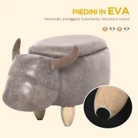 Pouf Contenitore a Forma di Bufalo, Pouf Moderno da Salotto, Sgabello Poggiapiedi, Struttura in Legno, Seduta Imbottita, 62x35x36cm, Marrone