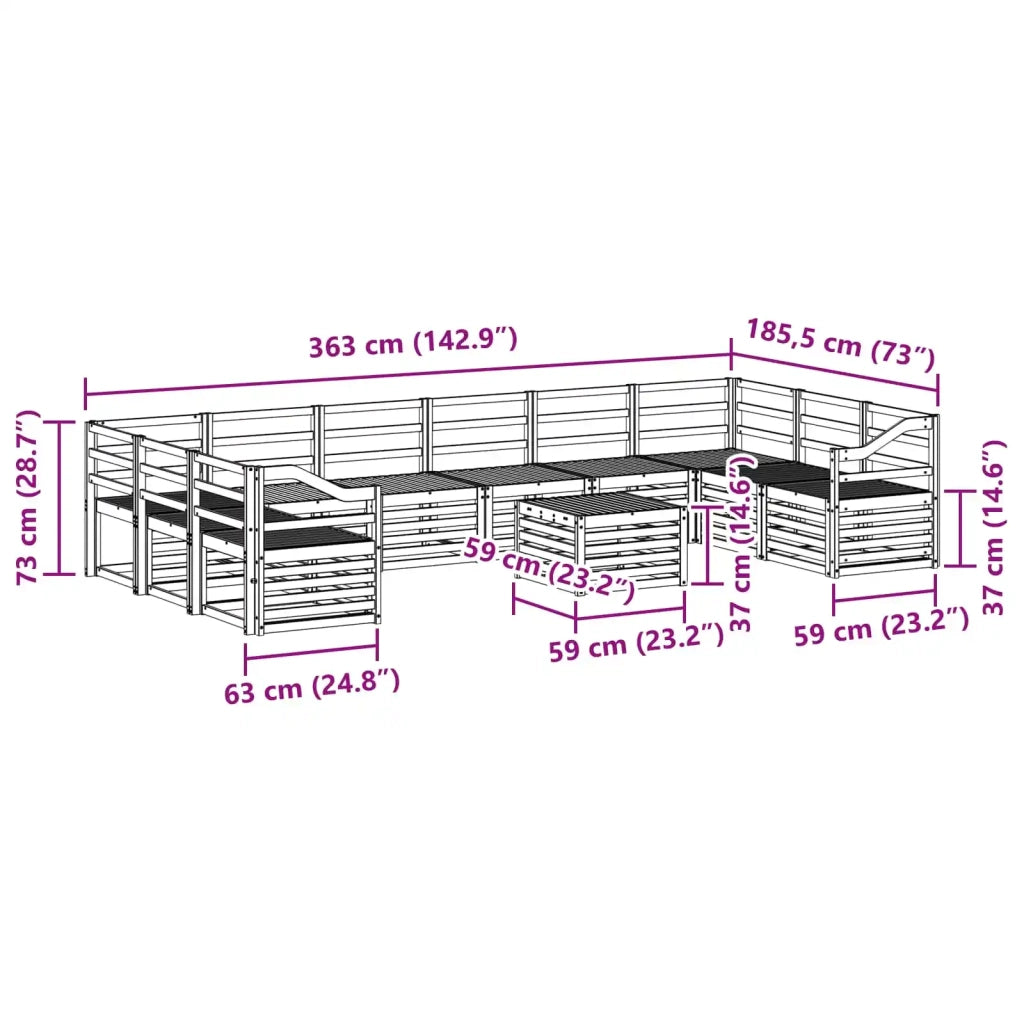 Set di divani da esterno 11 pcs Naturale