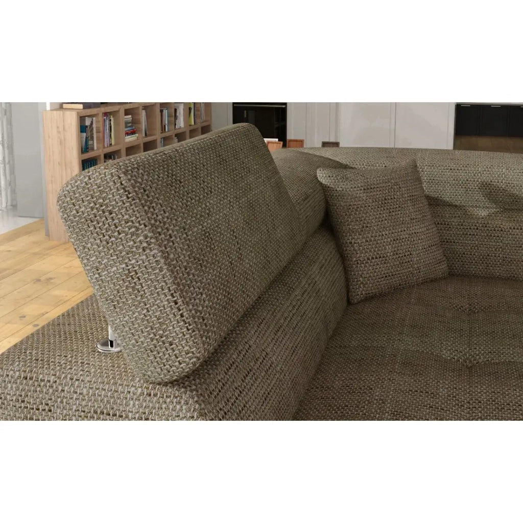 Divano angolare trasformabile MENTON beige e cioccolato bouclé – Angolo sinistro con vano contenitore