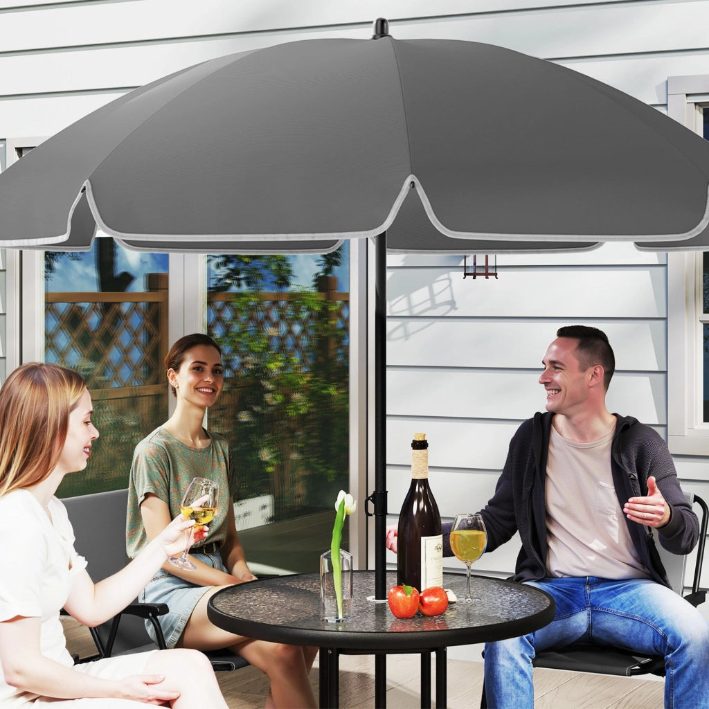 Set da Giardino 6 Pezzi con 4 Sedie Pieghevoli Ombrellone e Tavolo Rotondo  Grigio e Nero