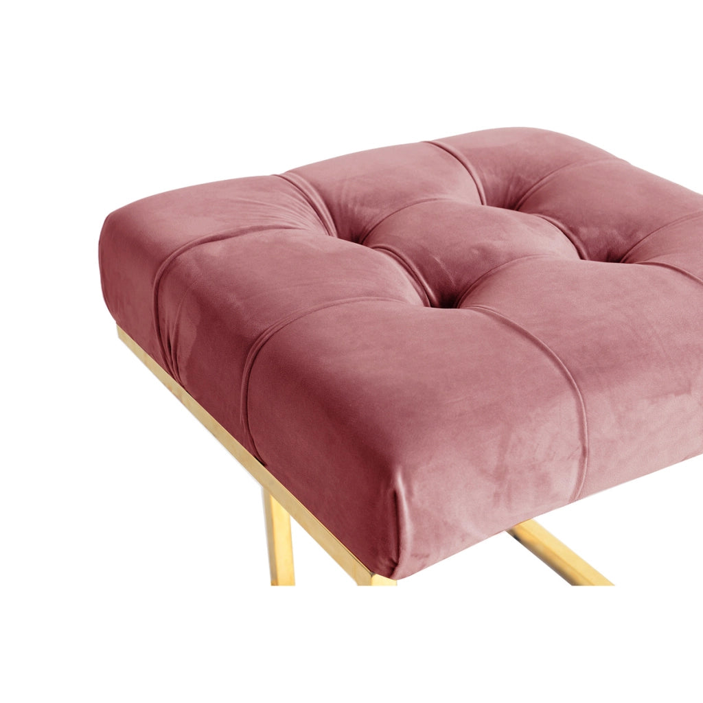 Pouf quadrato Rarity in velluto rosa antico e acciaio oro