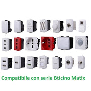Trade Shop - Serie Bticino Frutti Matix Compatibile Presa Schuko Lan Pulsante Deviatore Usb -