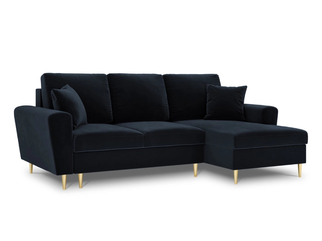 Cosmopolitan Design - Divano convertibile angolare destro con contenitore "Kyoto" 4 posti in velluto blu scuro 
