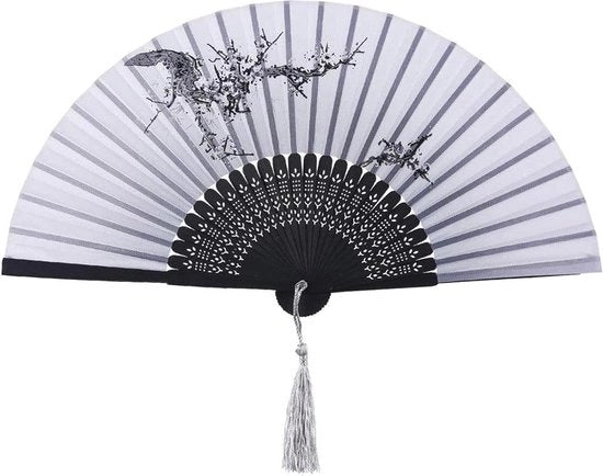 Ventilatore manuale con disegno di prugne - Prestazioni Kung Fu Tai Chi - Ventilatore pieghevole giapponese con pennello