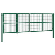 Cancello per Recinzione da Giardino con Pali 350x120 cm in Acciaio Verde 142570