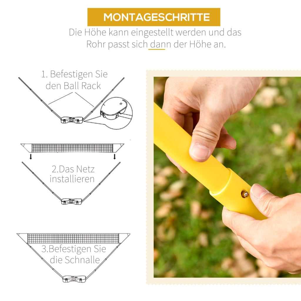 Rete da badminton con supporto, supporto portatile per rete da badminton, include 4 racchette da badminton, giallo e blu