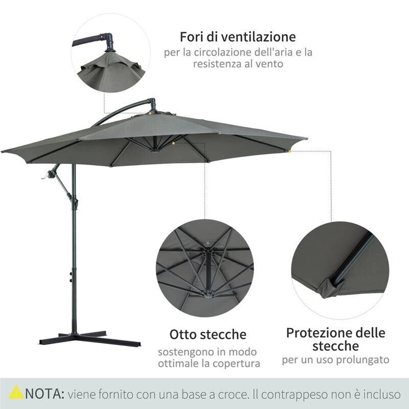 OMBRELLONE IMPERMEABILE STRUTTURA IN ACCIAIO CON MANOVELLA 300 X 250 GRIGIO