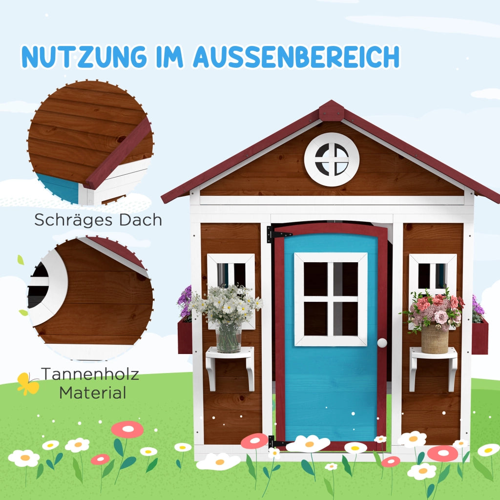 Casetta da giardino per bambini ¨C zephmum ¨C Legno, blu, con finestre e fioriere