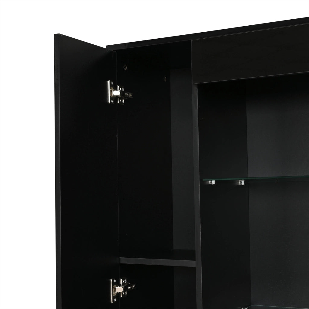 Vetrina con 2 ante e 1 cassetto con LED e ripiani in vetro temperato per soggiorno; 70×35×180 cm; nera