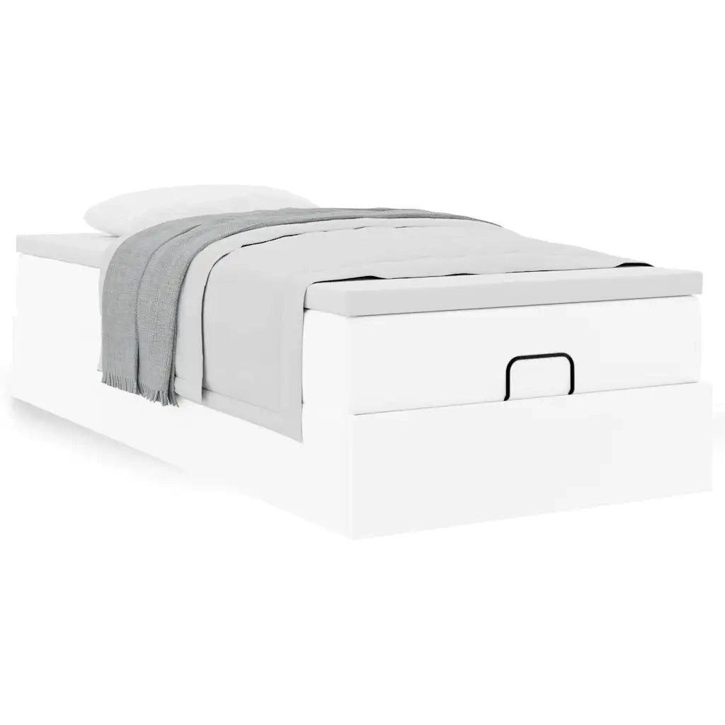 Struttura Letto Pouf con Materasso Bianco 100x200 cm Similpelle 3311022