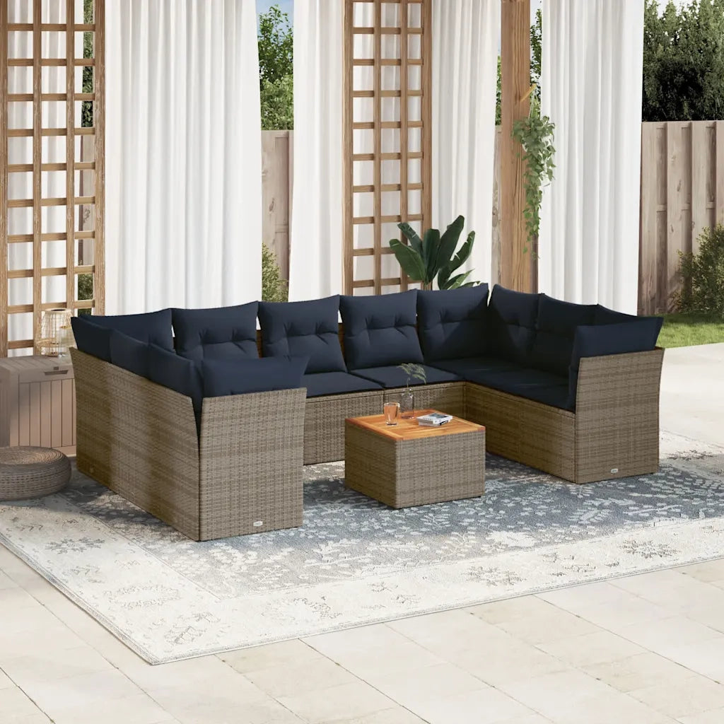 Set Divani da Giardino 10 pz con Cuscini Grigio in Polyrattan 3256138