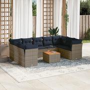 Set Divani da Giardino 10 pz con Cuscini Grigio in Polyrattan 3256138