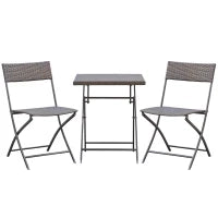 Set da Giardino Pieghevole da 3 Pezzi in Rattan PE e Metallo, Set 2 Sedie e Tavolino da Caffè, Protezione dai Raggi UV, Set di Mobili da Balcone, per Patio e Cortile, Nero