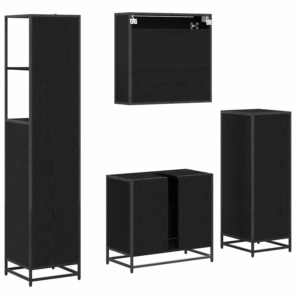 Set di mobili per il bagno 4 pcs Rovere Nero Legno multistrato 3402544