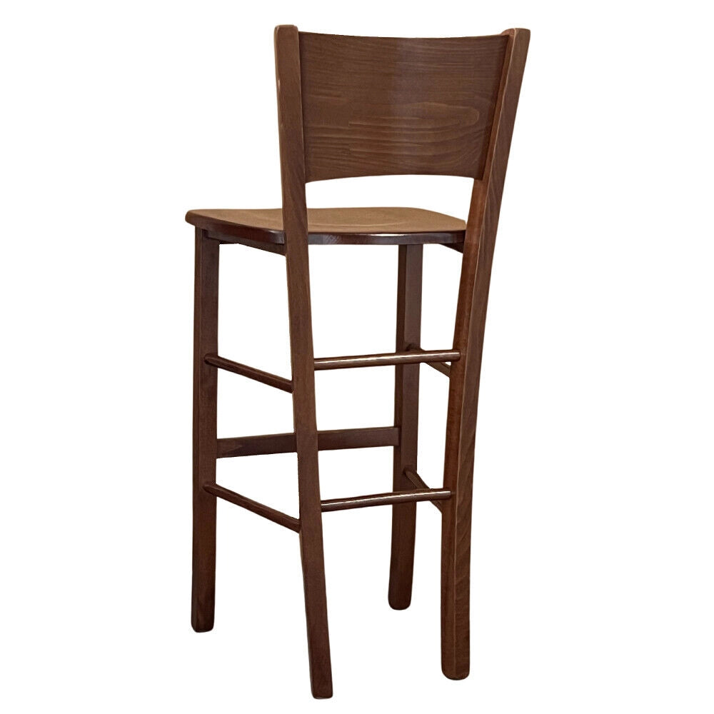 Sgabello alto bar lucy in legno noce scuro h 73 con seduta in massello