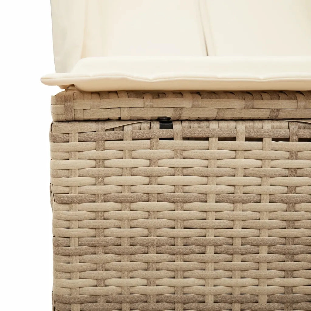 Lettino Prendisole con Tetto e Tende Beige in Polyrattan 368103