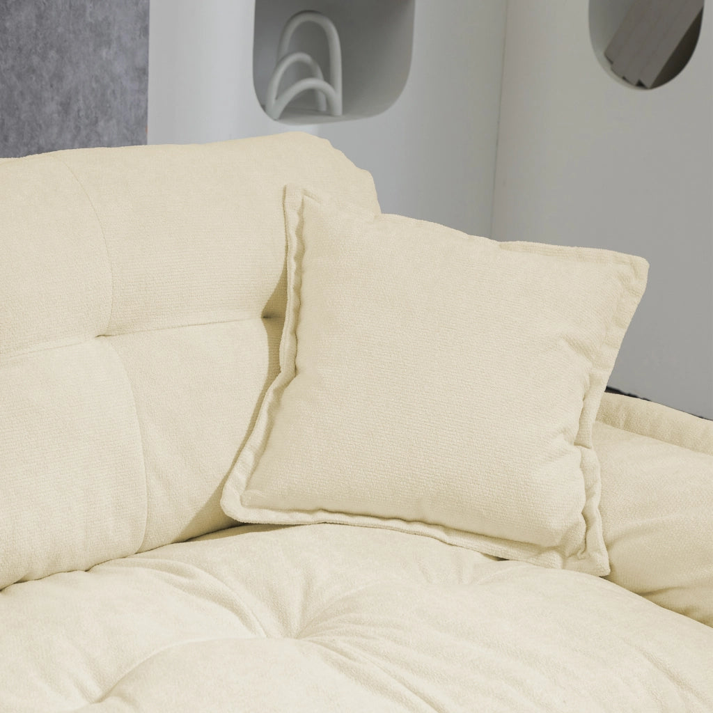 Divano a 2 posti in ciniglia con cuscini e seduta profonda, memory foam, Beige