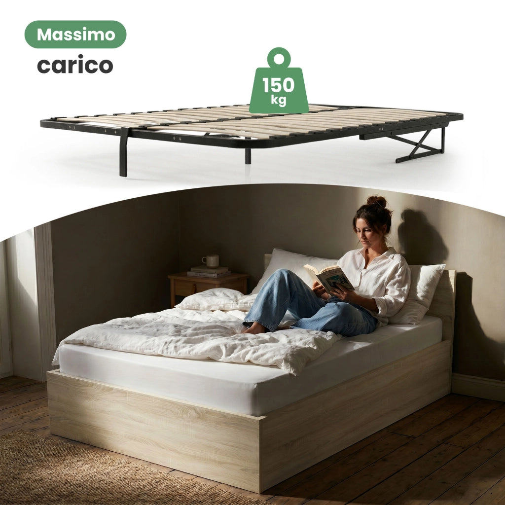 Letto con contenitore 120x200 cm rete sollevabile in metallo Rovere Sonoma
