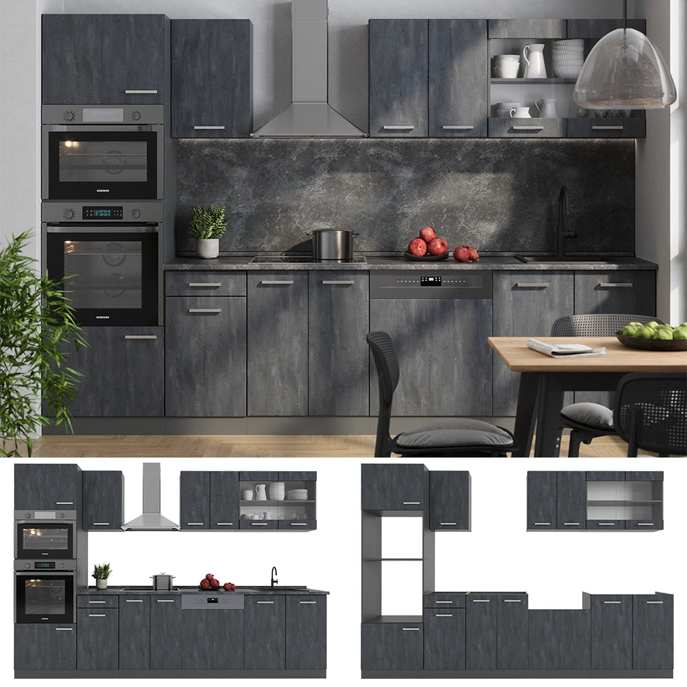 Vicco Cucina componibile Calcestruzzo nero/antracite 300 cm PL Marmo