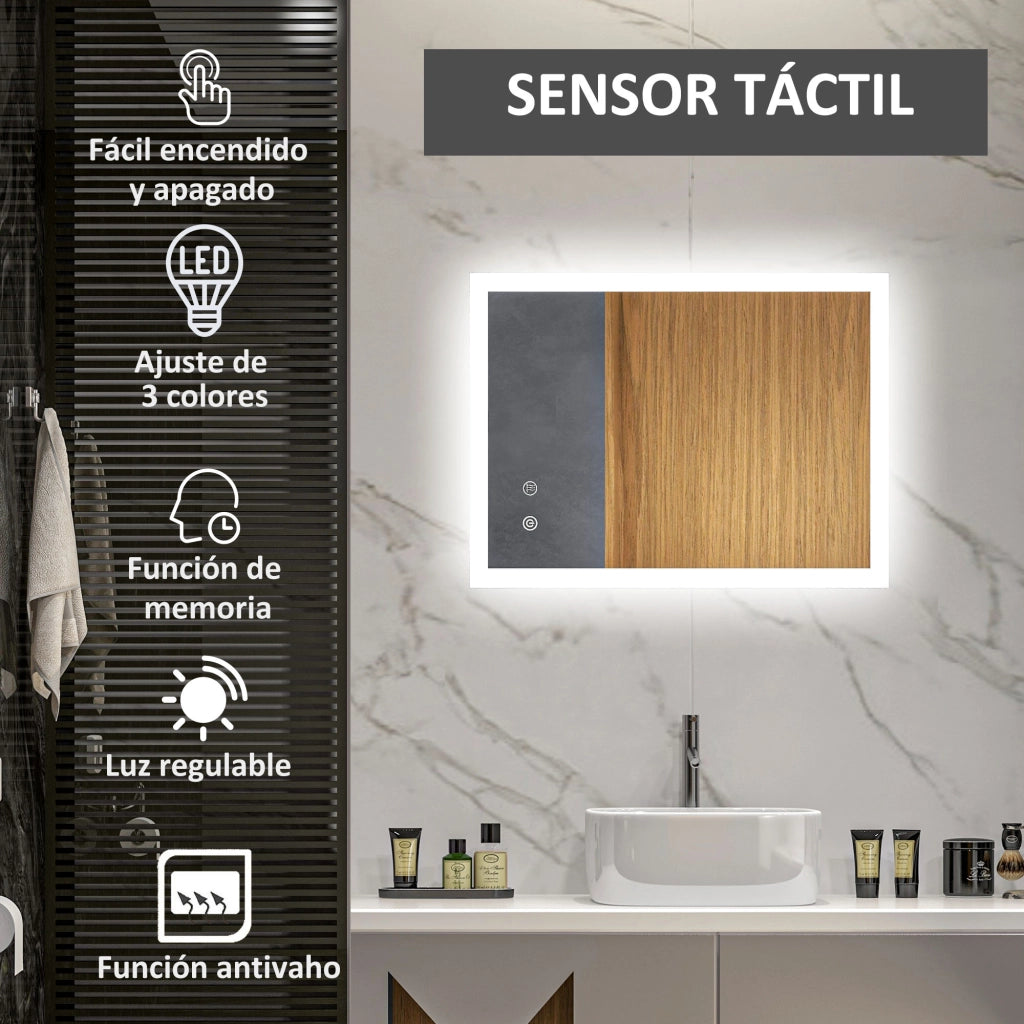 Specchio da Bagno con Luci LED Regolabili Antivaho ¨C zephmum ¨C Bianco 80x60 cm