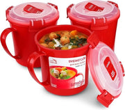 Contenitori per cibi in vetro 656 ml con valvole di sfiato a vapore Rosso 3 pezzi BPA-free per forno a microonde