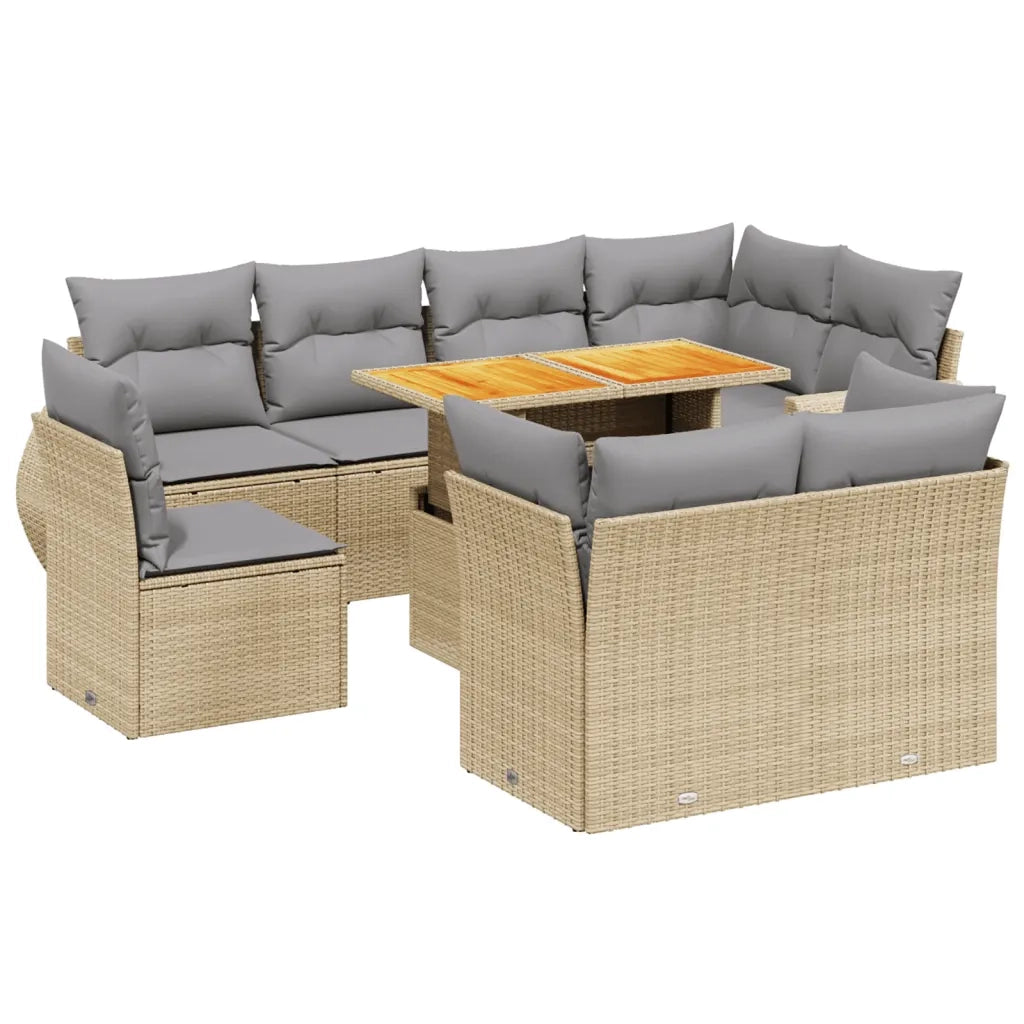 Set Divano da Giardino 9 pz con Cuscini Beige in Polyrattan 3272291