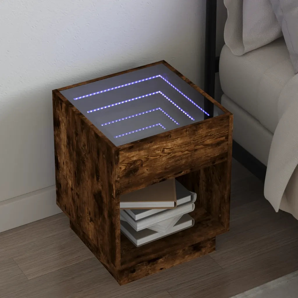 Comodino con LED Infinity-Tavolino da notte Rovere Marrone 40x40x50 cm