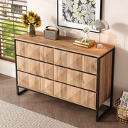 Credenza moderna con sei cassetti, nero e effetto legno