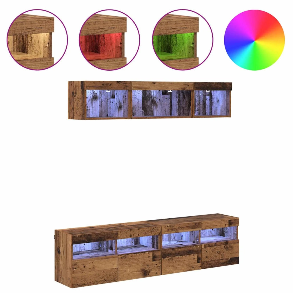 Mobile Porta TV con LED 5 pz-Credenza per TV Legno vecchio 80 x 30 x 40 cm