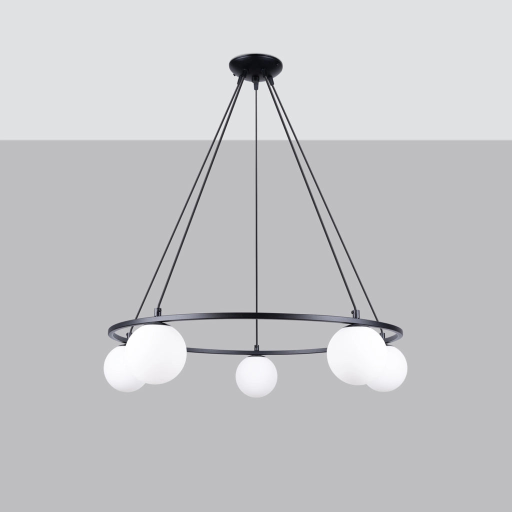 Lampada da soffitto moderna in acciaio e vetro nero YOLI a 5 luci French Sky, 80 cm